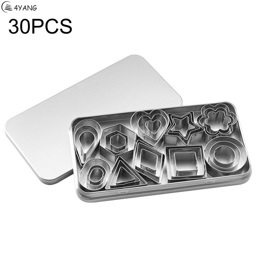 30 Pieces Geometric Shape Cookie Cutters Stainless Steel Square Round Oval Heart Vegetable Cuting Molds Biscuit Cutter Set