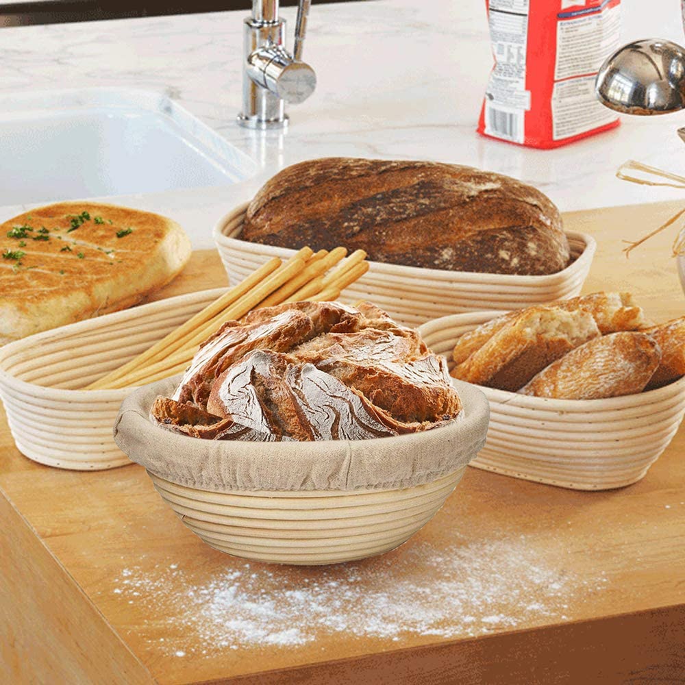 Bộ Giỏ Đựng Bánh Mì Banneton Hình Tròn/Hình Bầu Dục Giỏ Đan Bằng Mây Để Làm Bột Chua Khuôn Nướng Bánh Mì Để Lên Men Bột