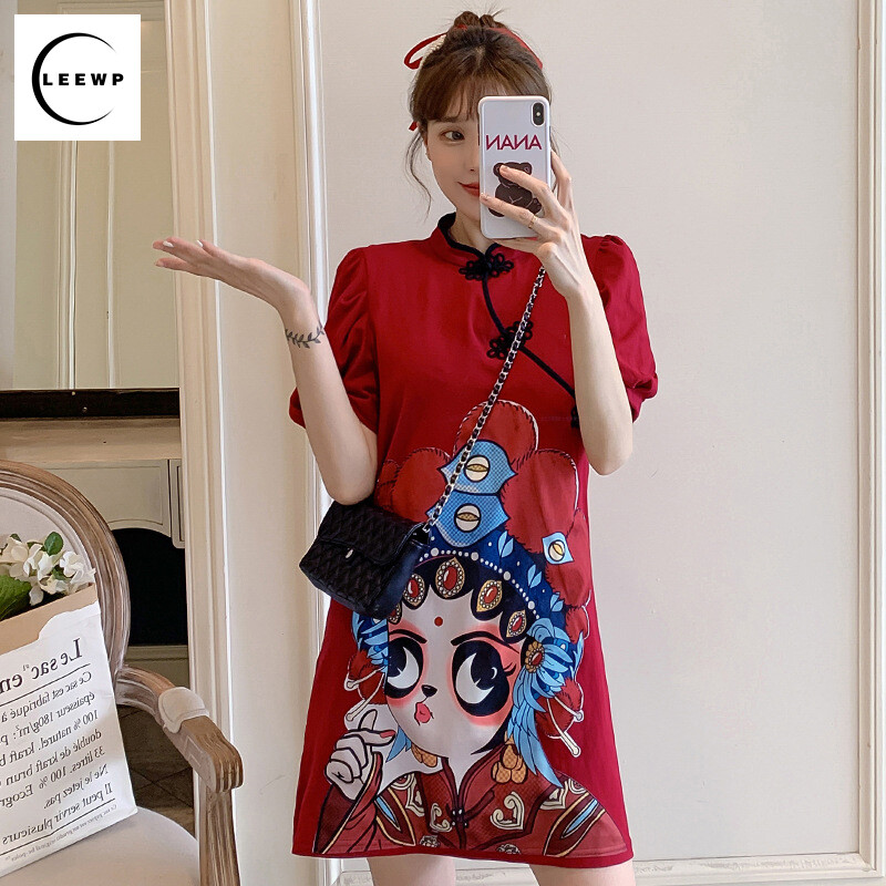 Loose Fat mm Plus Size Improved Mid-length Dress Summer Chinoiserie Cheongsam