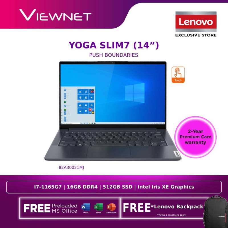 LENOVO YOGA SLIM7 14’’ 14ITL05-82A30021MJ| INTEL CORE I7-1165G7| 16GB DDR4| 512GB SSD |INTEL IRIS XE| W10H| MS OFFICE H&S| IPS FHD TOUCH| 2YR WARRANTY| GRAPHITE GREY| FOC LENOVO BACKPACK Malaysia