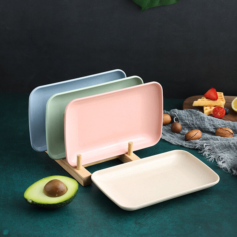 Khay Hình Chữ Nhật Bằng Rơm Lúa Mì Sáng Tạo Đĩa Mì Ống Sushi Tráng Miệng Bộ Đồ Ăn Bát Khay Đựng Trái Cây