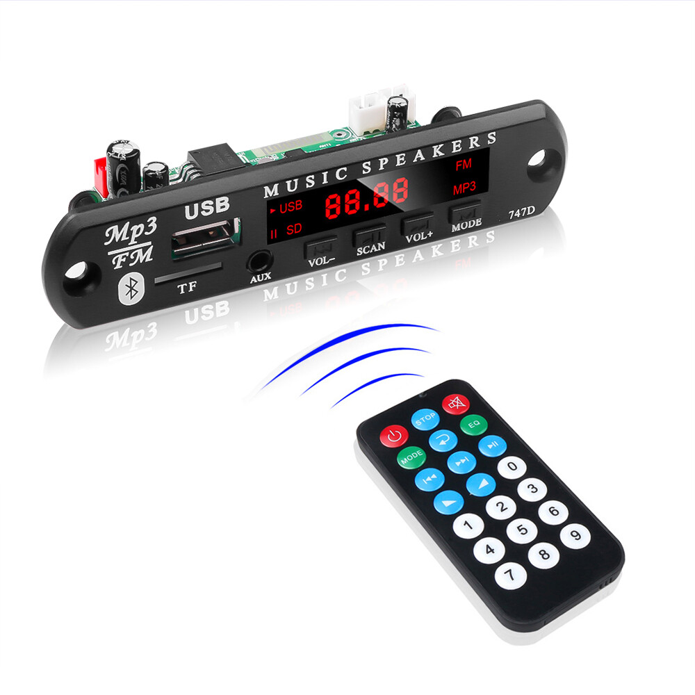 DC 5V/12V Bluetooth 5.0 MP3 Decoder Board Built-in 6W Amplifier Color Screen Handsfree Call Recording Audio Module Support USB TF FM Radio Remote Control Function