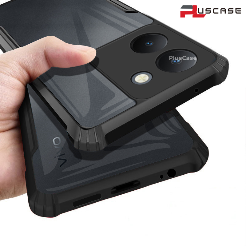 PlusCase for Vivo Y27s Y36 4G Case Air Cushion Hard Crystal Clear Back Soft Border Shockproof Full Protection Phone Casing