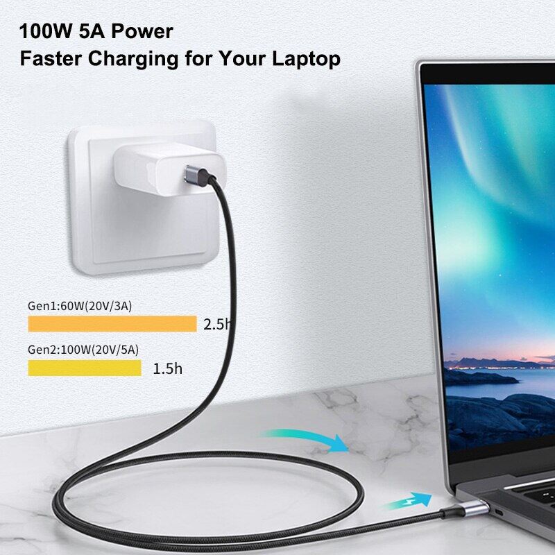 Cáp USB C 100W 5A Bộ Chuyển Đổi Cáp Dữ Liệu Type C Sạc Nhanh USB 3.1 Gen 2 10Gbps Cho Máy Tính Xách Tay Máy Tính Xách Tay Mackb-ook