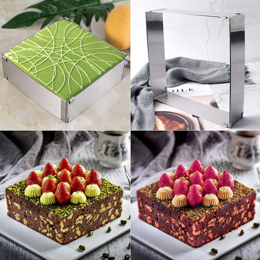 Adjustable Mousse Ring Set Round Square Stainless Steel Cake Baking Mold Birthday Wedding Cake Decorating Tools