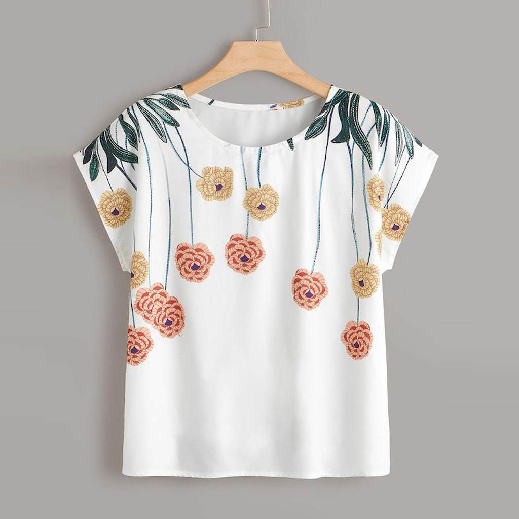 Ukuran Ukuran Besar Musim Panas Blus Fashion Wanita Plus Ukuran Kasual Gambar Bunga Musim Panas O Leher T-shirt Blus T baju Kaos Kemeja Tshirts Atasan untuk Wanita