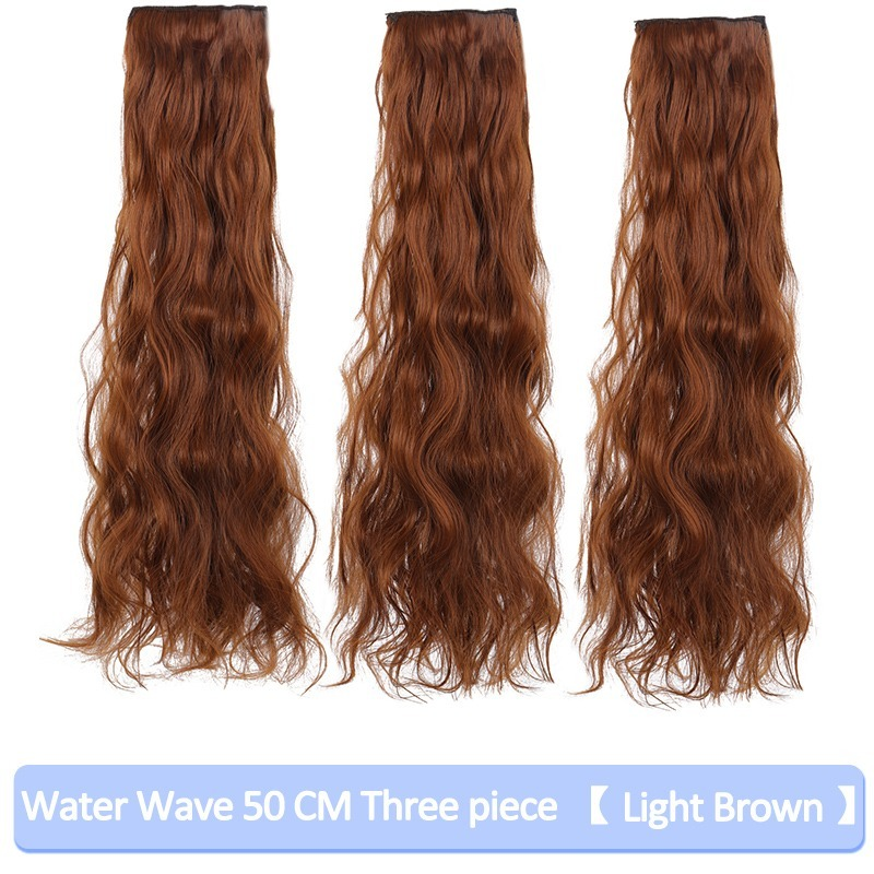 3 Pieces/set of Clip-on Hair Extension Wigs for Ladies Wavy Curly Hair Band 6 Clips Synthetic Wig