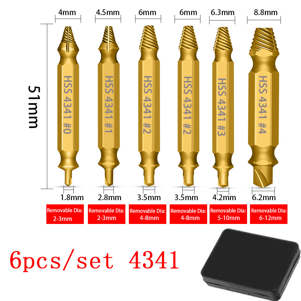 Broken double head screw extractor, sliding thread and broken wire remover 4341 hexagon drill set, broken wire extractor