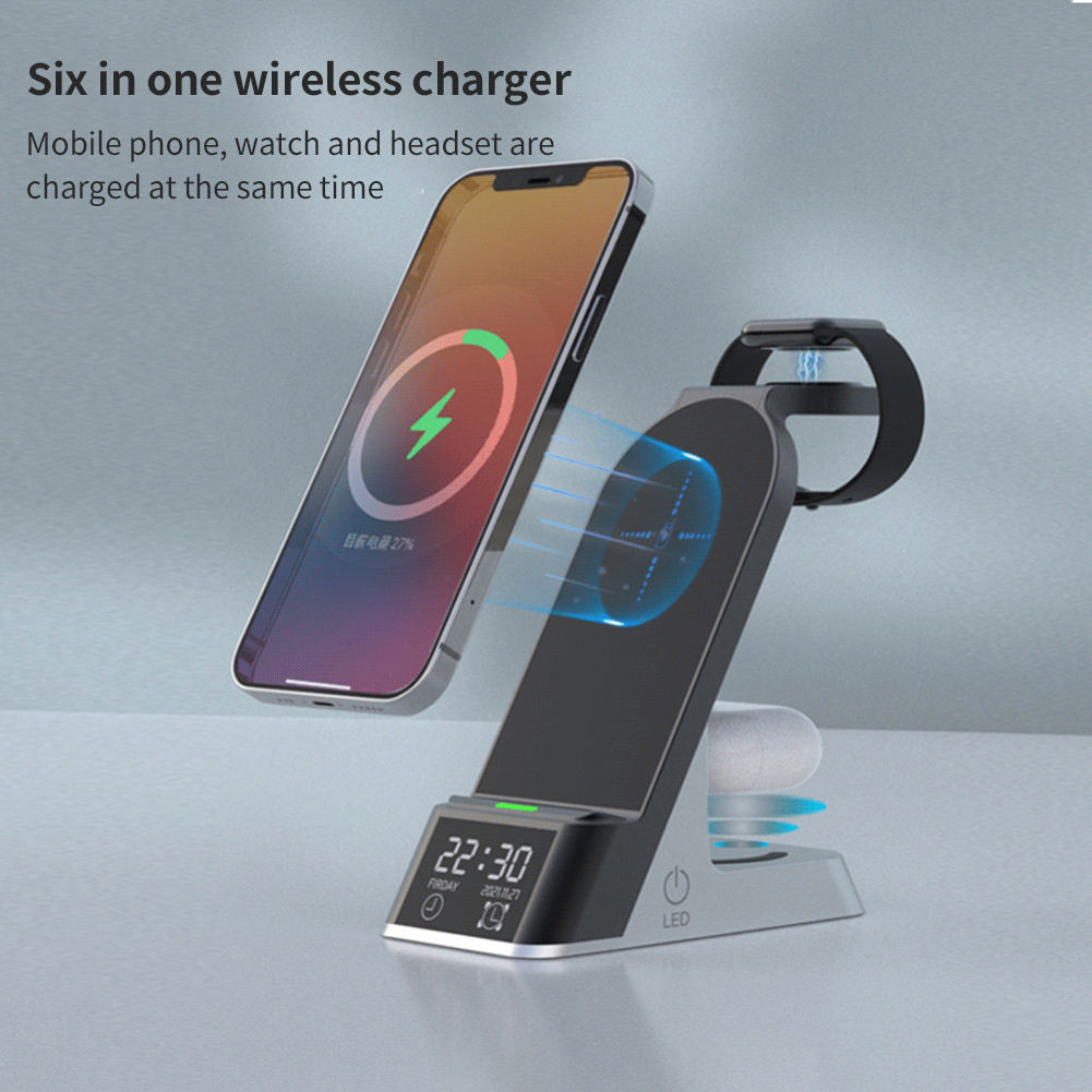 H36 Six-in-one Multi-function Alarm Clock Wireless Charger Fast Charging For Samsung Apple Watch AirPods 3 IPhone13