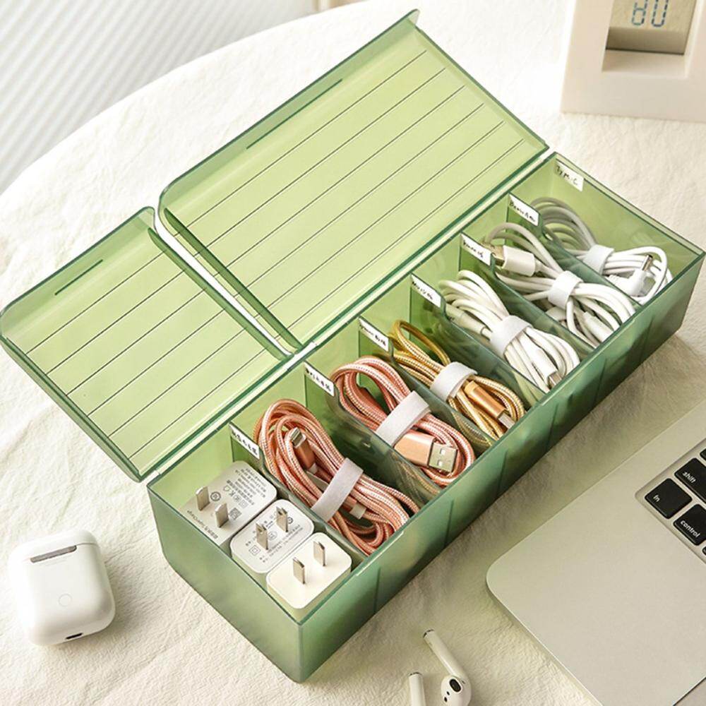 WENTIVV USB Charging Cord Box Partitioned Plastic Storage Power Wire Bin Charging Plug Case Cable Holder Data Line Organizer