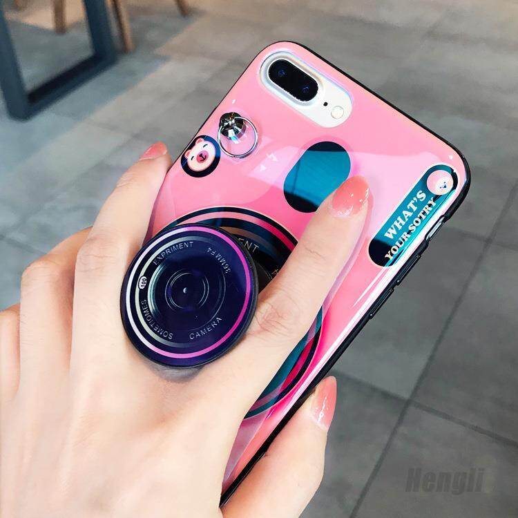 RTY Case For iPhone X iPhone XS MAX XR iPhone 7 Plus 8 Plus iPhone 7 8 iPhone 6 Plus 6S Plus iPhone 6 6S iPhone 5 iPhone 5c iPhone 5S 3D Cute Retro Camera lanyard Casing Grip Stand Holder Silicone Phone Case Cover With Adjustable lanyard