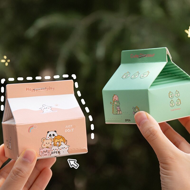 200 Sheets Cute Cartoon Milk Box Note Paper Mini Non-Sticky Message Book
