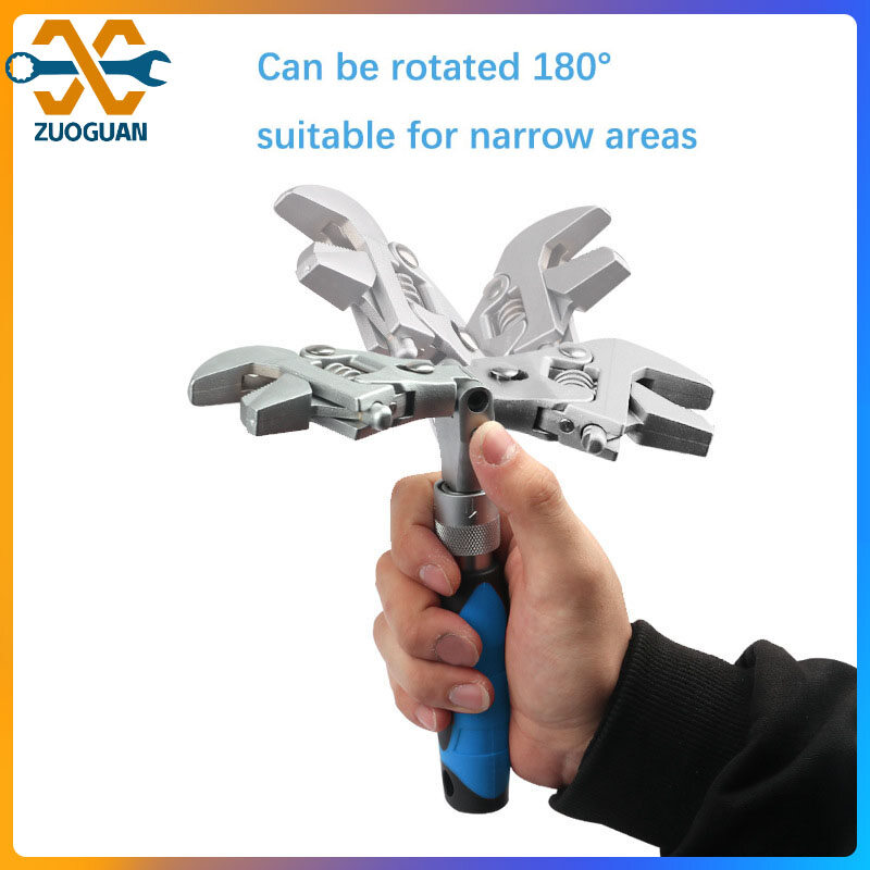 ZUOGUAN 5-in-1 10-inch Machine Repair Wrench Adjustable Pulley Wrench Foldable Can Shake Head Ratchet Wrench
