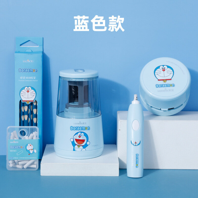 Tenwin Doraemon Electric Pencil Sharpeners Erasers Vacuum Cleaner Stationery Set For Kids Painting Drawing Office School Supplies