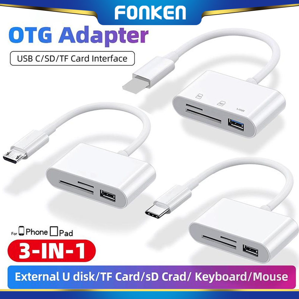Đầu Đọc Thẻ FONKEN Type-C, Đầu Đọc Thẻ Micro SD 3 Trong 1 Loại C Sang USB SD Đĩa SD/TFU OTG2.0 Đa Chức Năng Cho Máy Tính Di Động Android