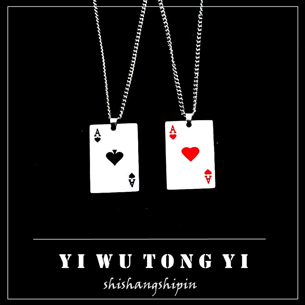 FASHION NINE Spade Necklace Men's Women's Playing Card Sweater Chain Hip Hop Pendant Lucky