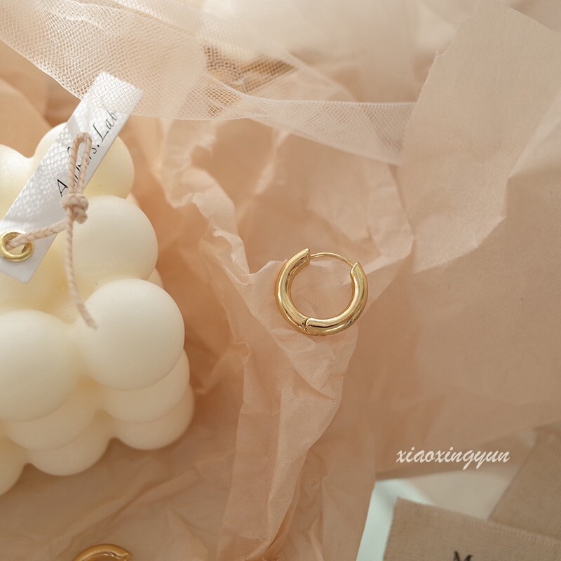 1 Đôi Bông Tai Vòng Nhỏ Cơ Bản Khuyên Tai Tròn Mạ Vàng 14K Đơn Giản, Huggie Earrings Stud