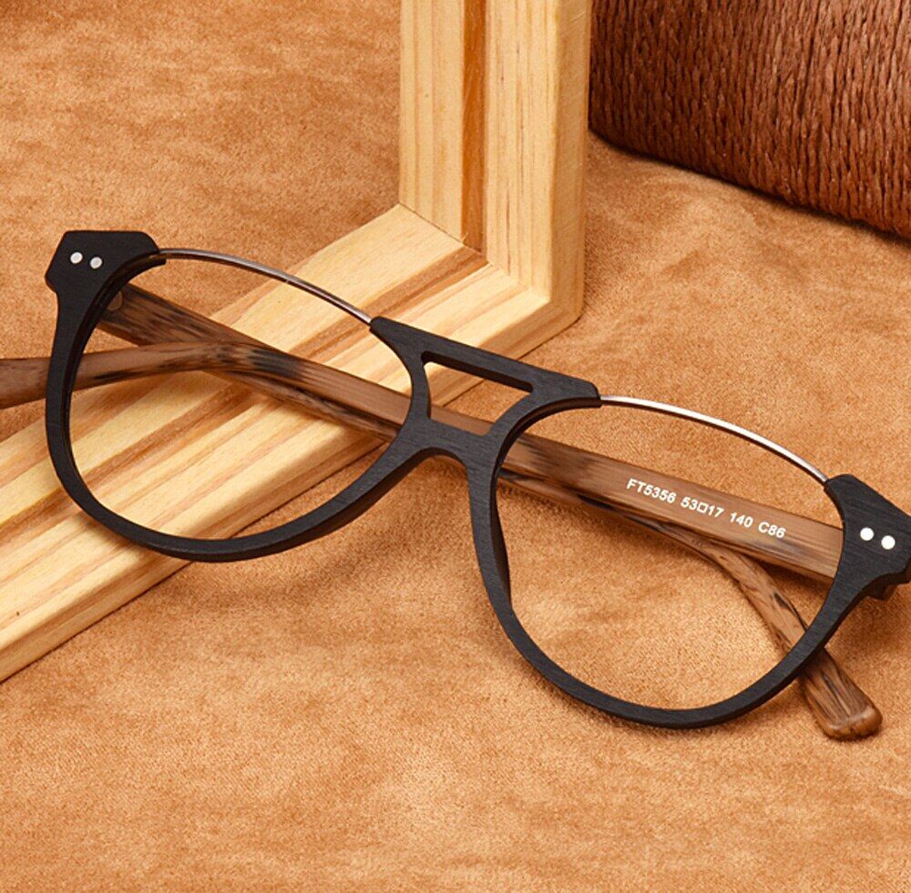 Men Women Wood Retro Fashion Ultralight Oversized Double-Bridge Eyeglasses Frame Spectacles