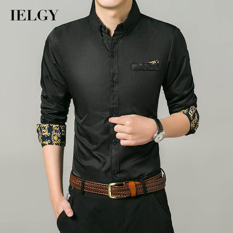 IELGY 【M-3XL】Men's Korean Style Trendy Slim Business Long Sleeve Shirt