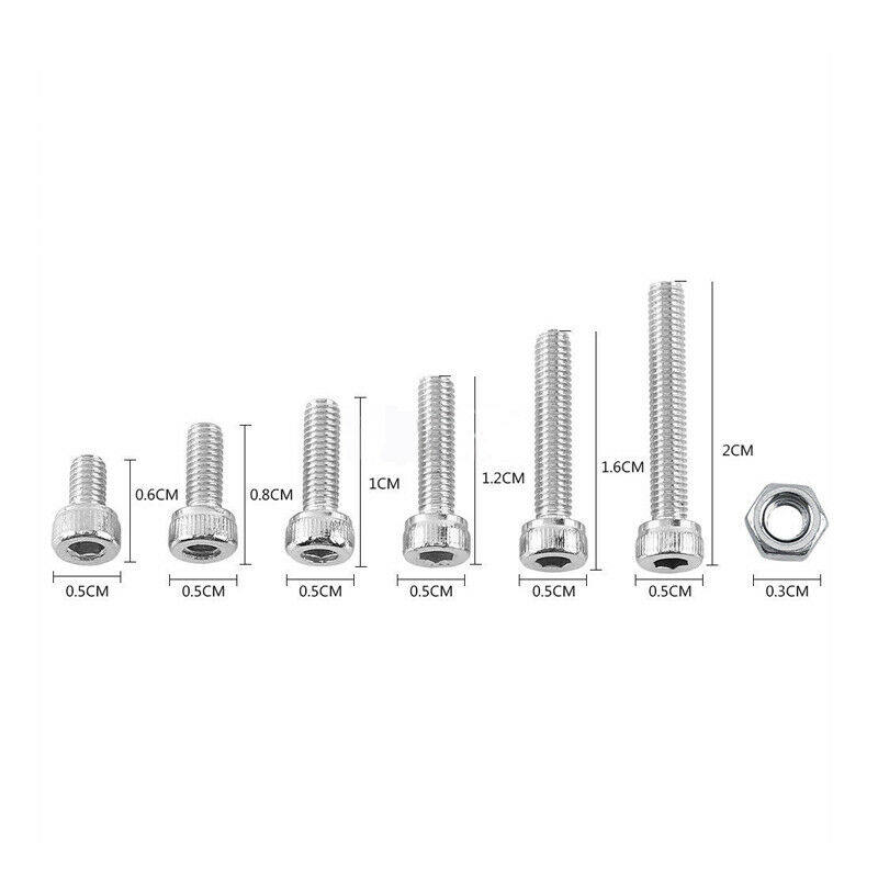 250pcs M3 A2 Stainless Steel Bolts With Hex Nuts Screws Assortment Set Fine