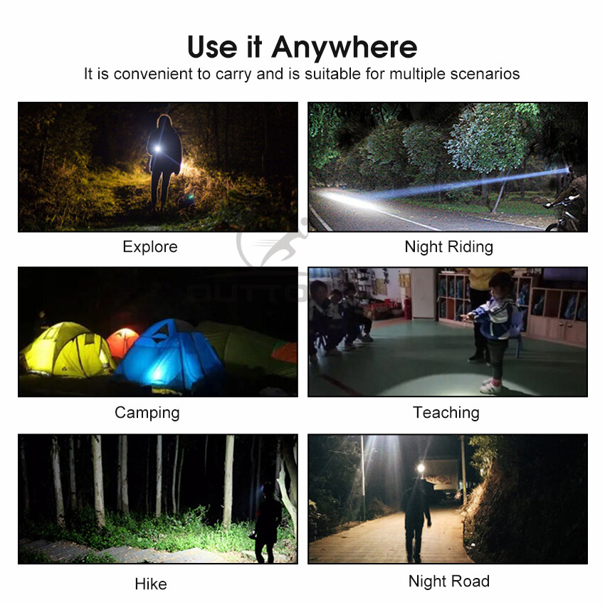 Outtobe Mini Flashlight LED Torch Light Telescopic Focus Flashlight Portable Rechargeable Flashlight Zoom Outdoor Pocket Size Waterproof Flashlight Strong Light 1000m Distance for Hiking Camping