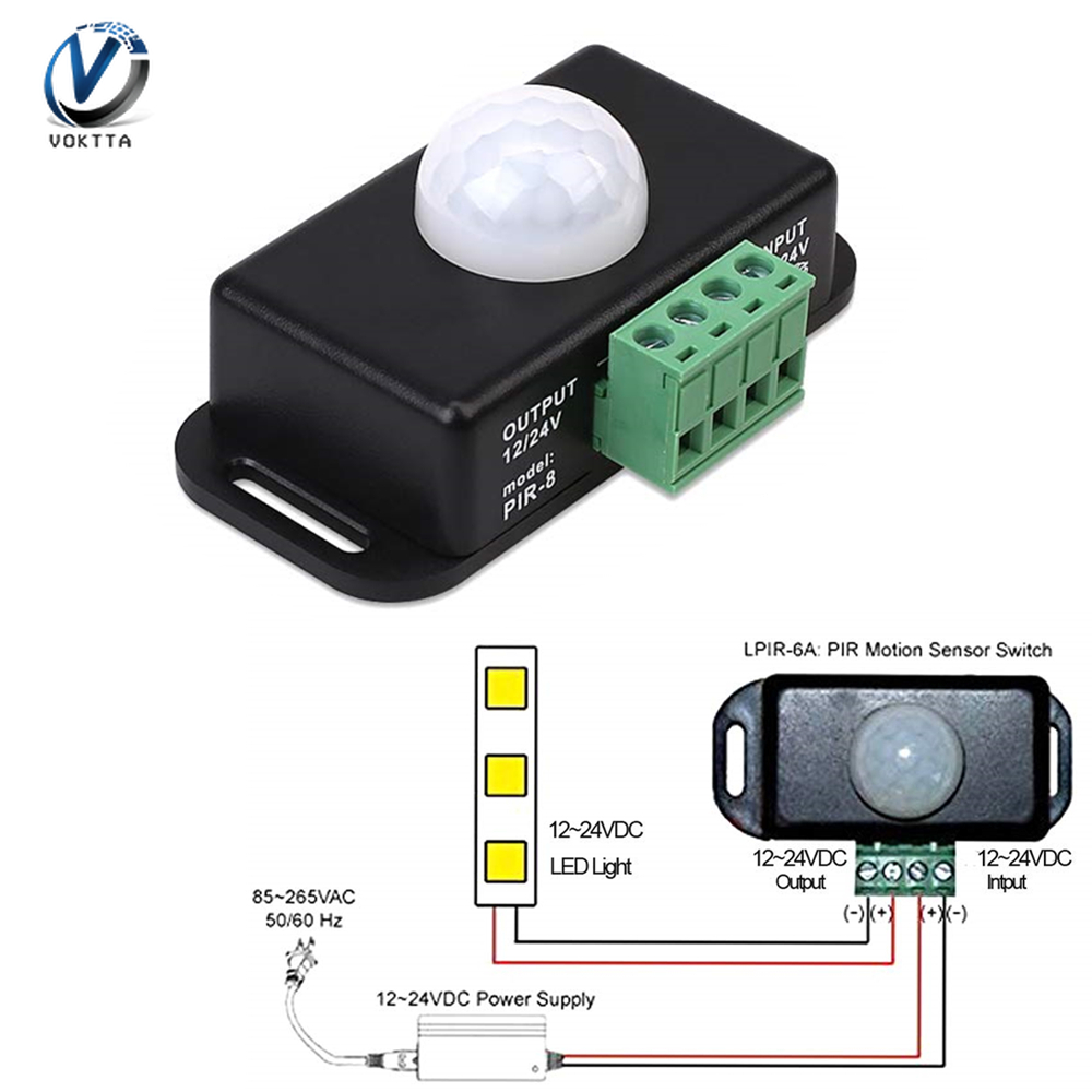 Công Tắc Cảm Biến Chuyển Động PIR Tự Động Điều Chỉnh Được VOKTTA  DC 12V 24V 8A Nguyên Bản 100% Công Tắc Đèn Phát Hiện Hồng Ngoại Hồng Ngoại Mô-đun Công Tắc Đèn LED Dải Đèn