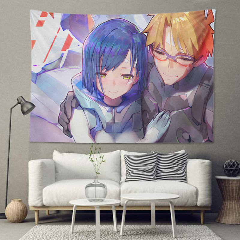 Wehome DARLING In The FRANXX Tapestry Wall Hanging Polyester Tapiserya Cartoon Anime Background Cloth Decoration Wall Decor(150*130cm)