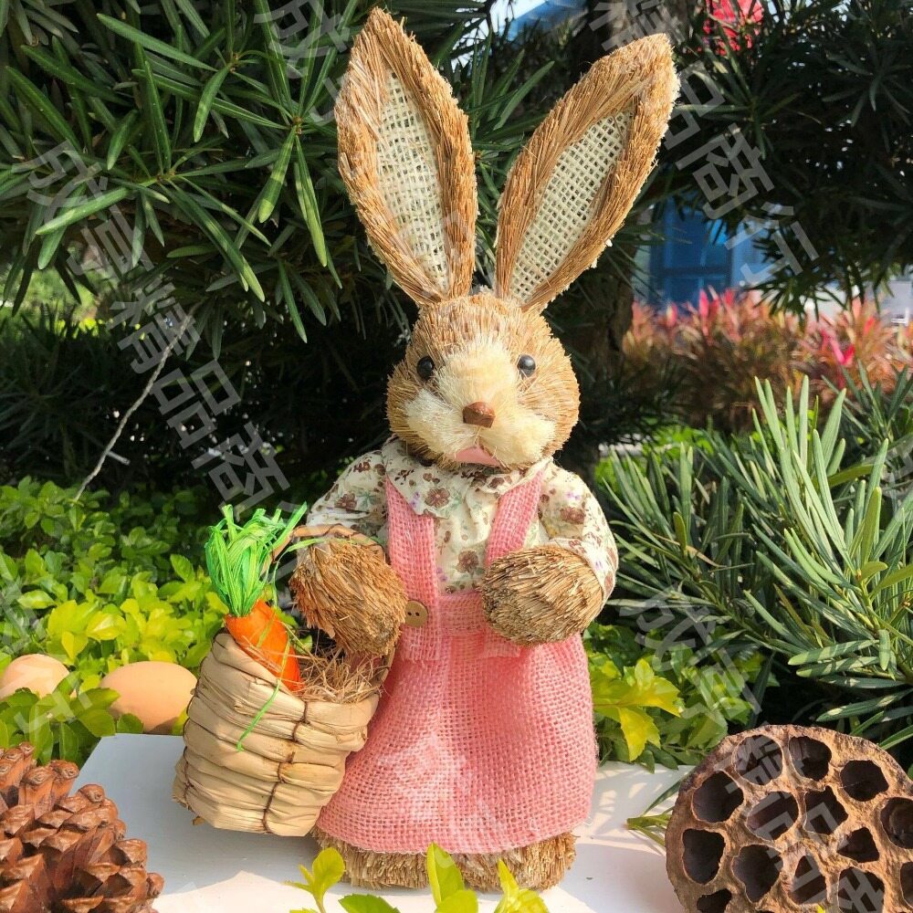 ANTONIORA6 Easter Theme Wedding Ornament Window Props Gift Easter Party Bunny Decorations Standing Rabbits Rabbit Decoration 35cm Straw Rabbit