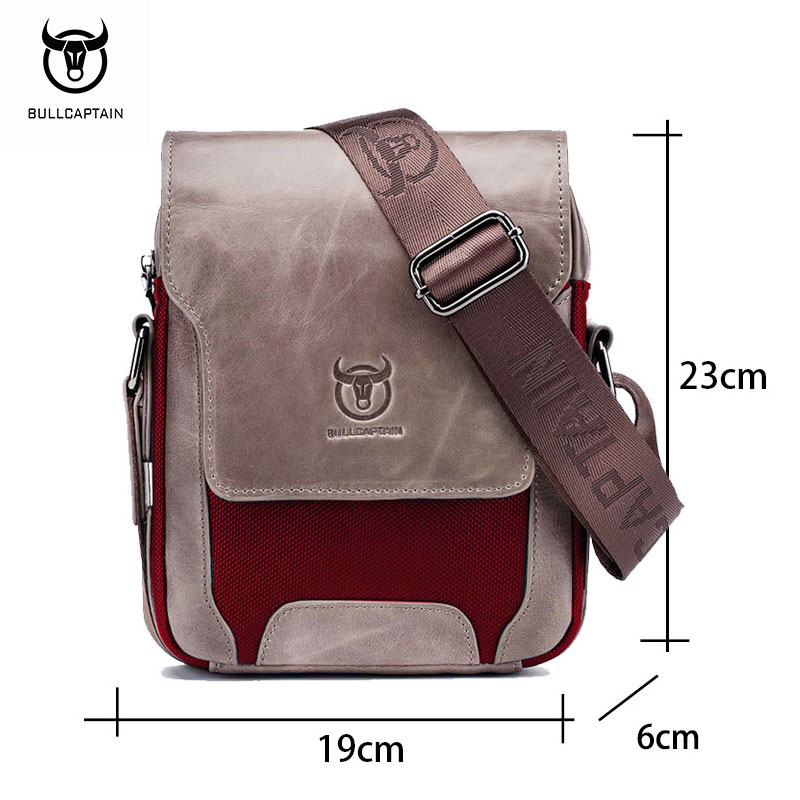 Bullcaptain Đeo Vai Da túi đưa thư nam của thời trang kinh doanh 7.9 inch Túi đựng máy tính bảng đa chức năng thoáng khí chống trầy xước Túi Messenger