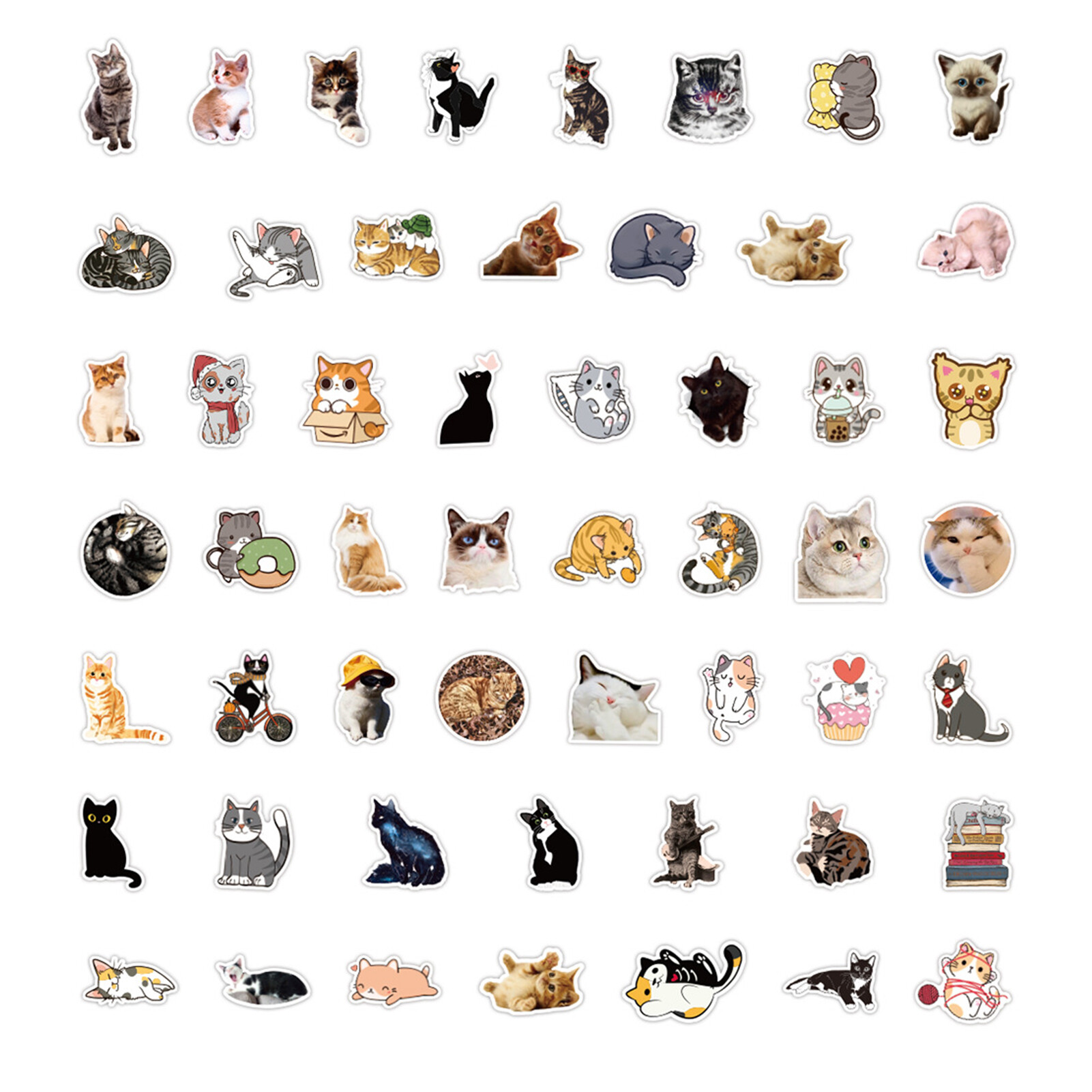 Norkee 100Pcs/Bag Cat Sticker Cute Various Patterns Self-adhesive Removable Waterproof Decorative PVC Laptop Skateboard Doodle Sticker for Kids Doodle Sticker Removable