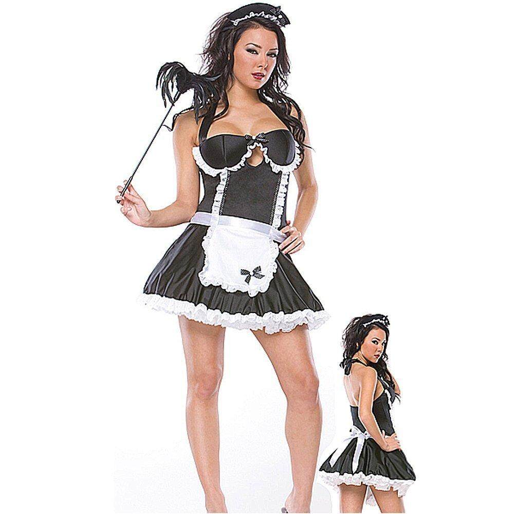 Sexy Black French Maid Cosplay Lolita Ladies Adult Party Fancy Dress Costume
