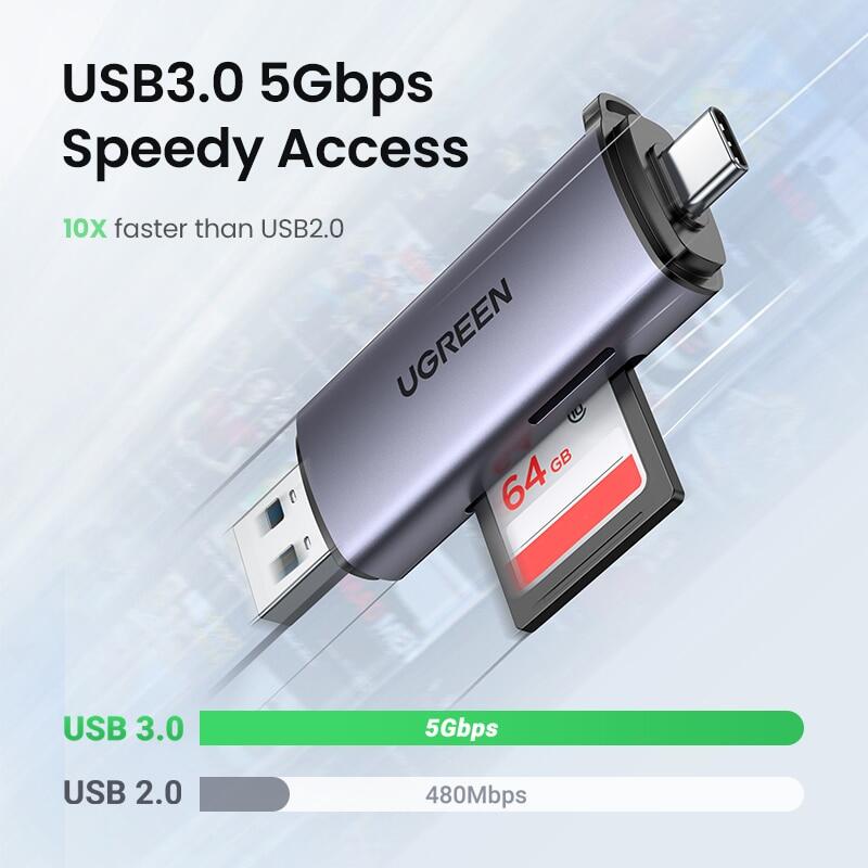 UGREEN Card Reader USB3.0&USB C To SD Microsd TF Thunderbolt 3 For PC Laptop Essories Smart Memory Cardreader SD Card Adapter