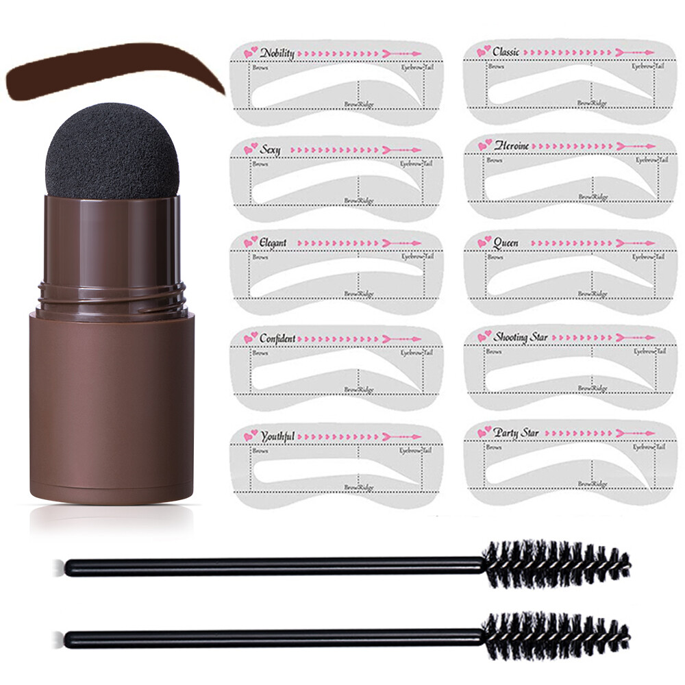 ibcccndc One Step Eyebrow Stamp Shaping Kit Eye Brow Gel Stamp Makeup Kit with 10 Reusable Eyebrow Stencils Eyebrow Brushes