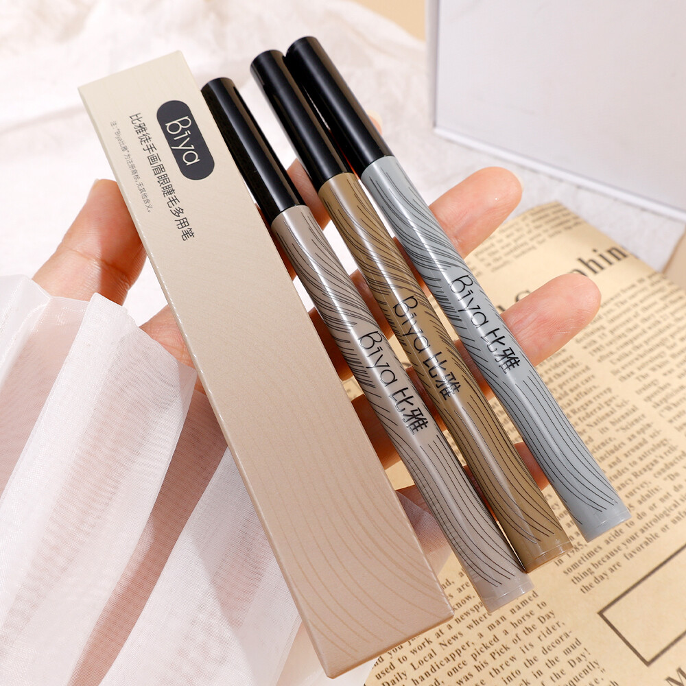 Waterproof Multi-purpose Liquid Eyebrow Pencil 4 Points Matte Black Eyeliner Eyebrow Pen