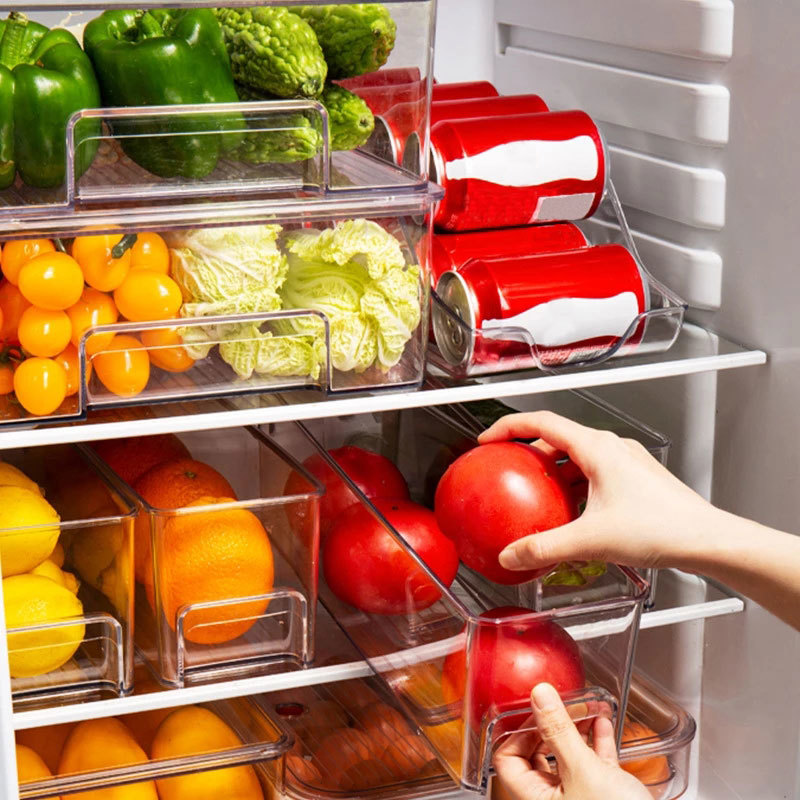 Hộp xếp đồ thức ăn tủ lạnh bằng nhựa trong suốt có 3 kích cỡ