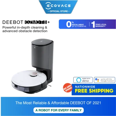 ECOVACS DEEBOT OZMO T8+ Robot Vacuum Cleaner with【Auto-Empty Dustbin】OZMO Mopping Technology 180min Working time Intelligent Robotic Vacuum and Mop Vacuum [Local Shipping & 1 Year Warranty]