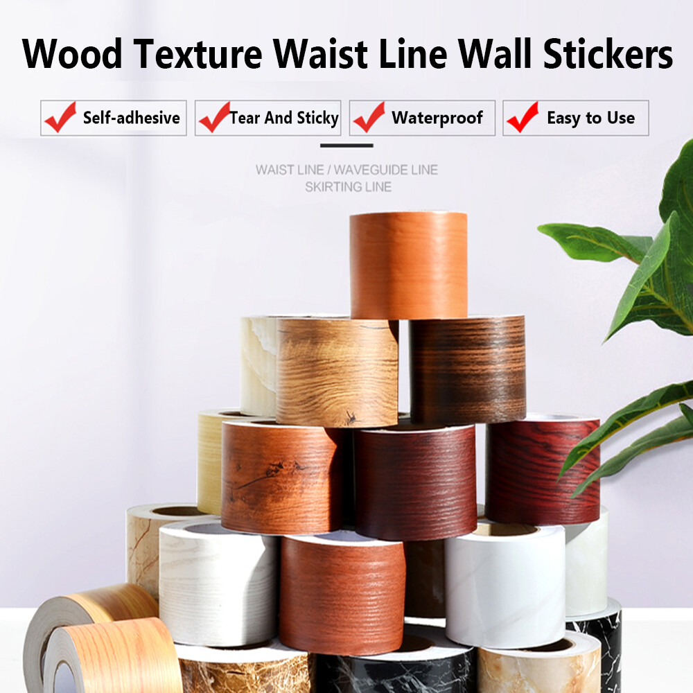 1 X Wall Border Sticker Self-adhesive PVC Waterproof Wood Waist Line Wallpaper Living Room Skirting Line Vinyl Decals Baseboard Wall Border Corner Stickers