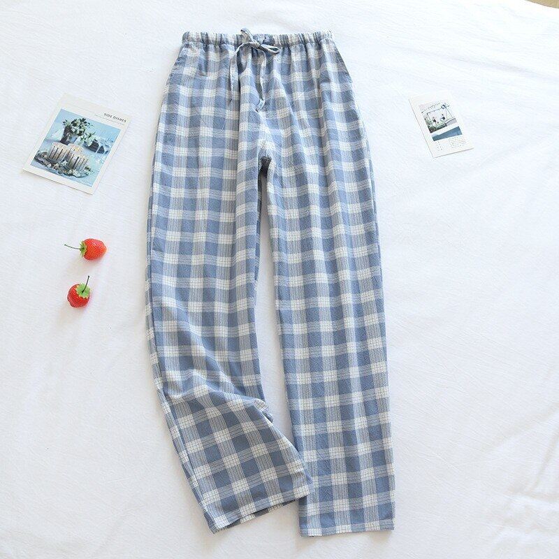 New2023 Cotton Couple Sleep Bottoms Comfortable Unisex Sleep Pants Plaid Simple Style Home Pants Men Sp Summer Pajamas Pants