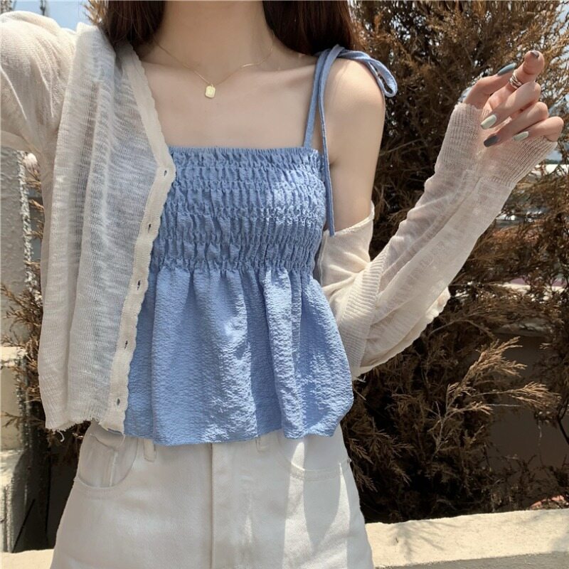 French Seaside Small Strap Tank Top Women's Inner Wear Top