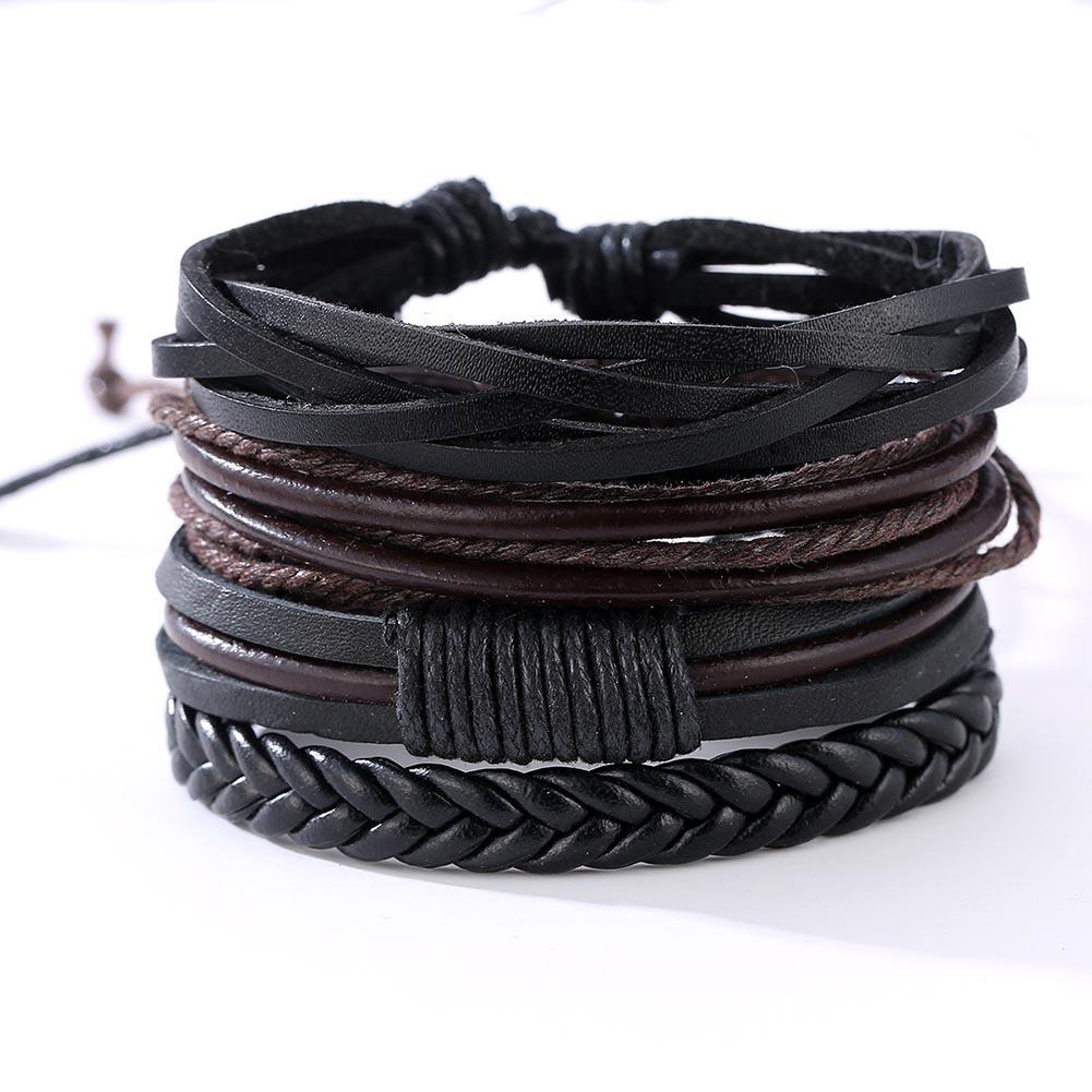 1 Bộ Vòng Tay Đan Dây Nhiều Lớp Phong Cách Punk Cho Nam, Phụ Kiện Vòng Đeo Tay Bằng Da PU