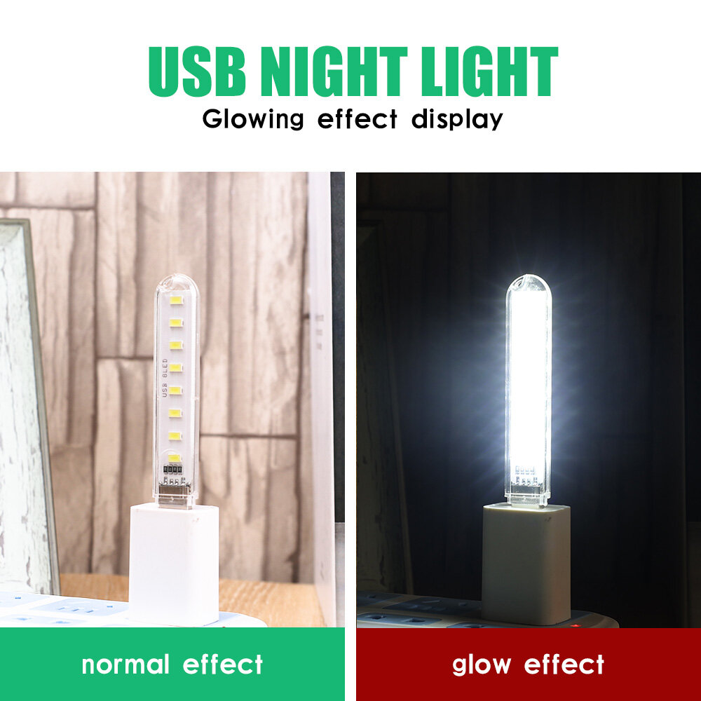 2pcs 8LED USB Mini Đèn LED đọc sách tiết kiệm năng lượng đèn Đèn ngủ USB