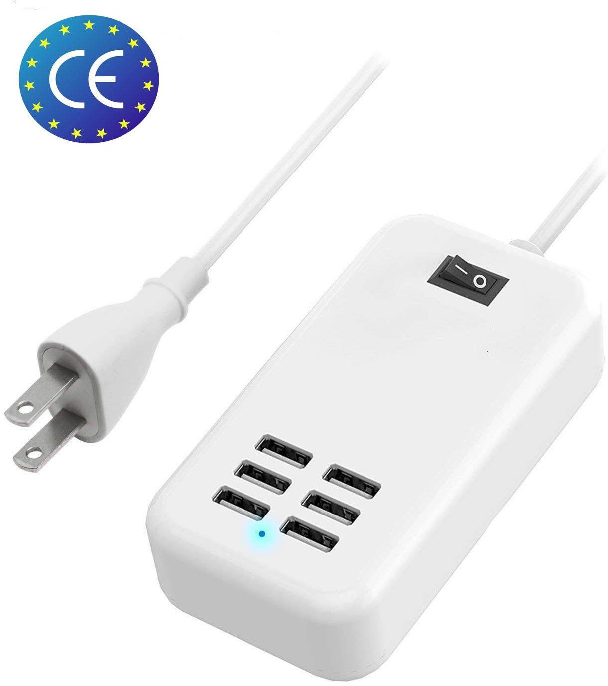 6 Ports USB Charger Hub Desktop US Plug AC Power Wall Travel Charging Adapter Slots Charging Station Extension Socket Outlet with Cable
