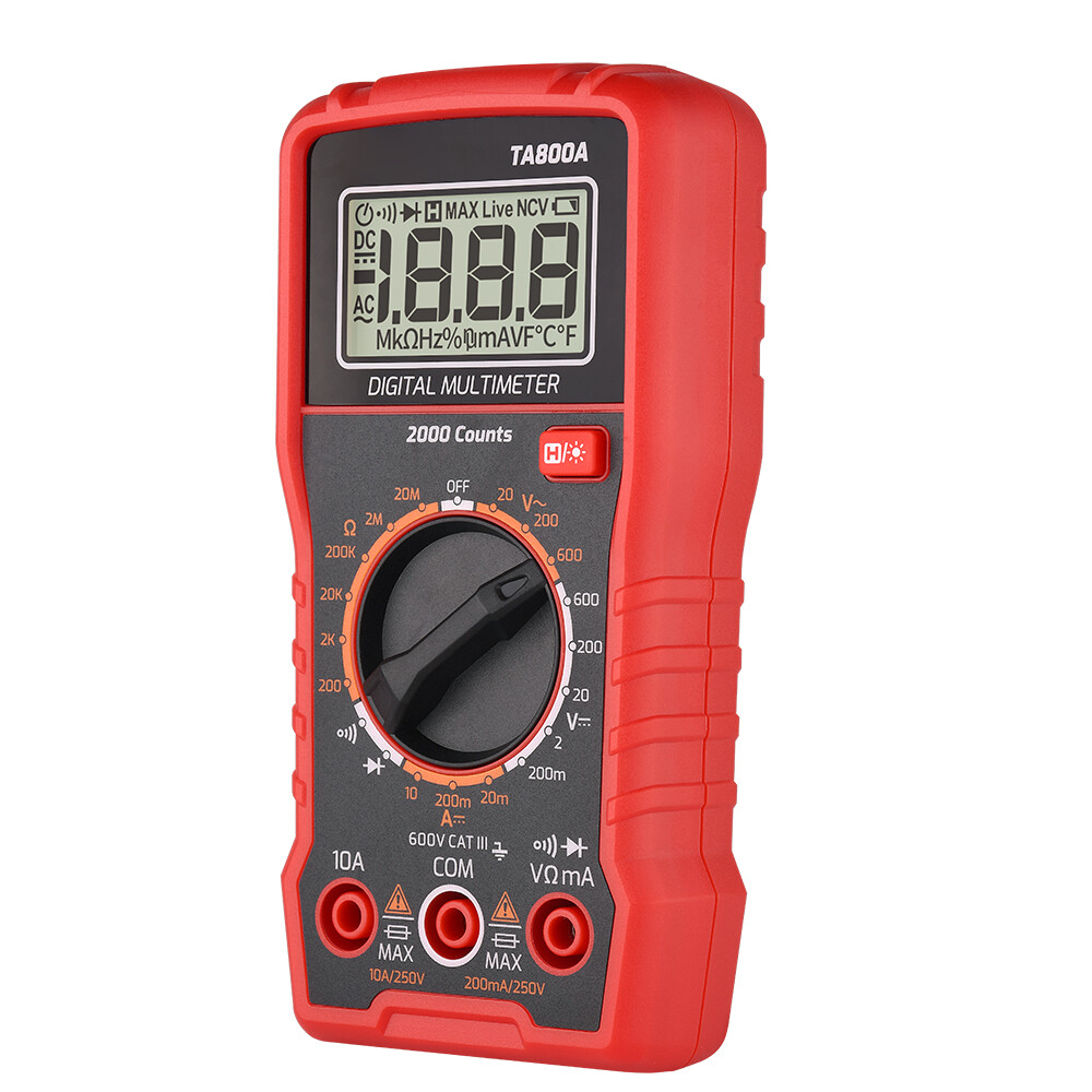 TA800A 600V Digital Multimeter with DC AC Voltmeter and Ohm Volt Amp Tester Measures Voltage Current Resistance Tests Live
