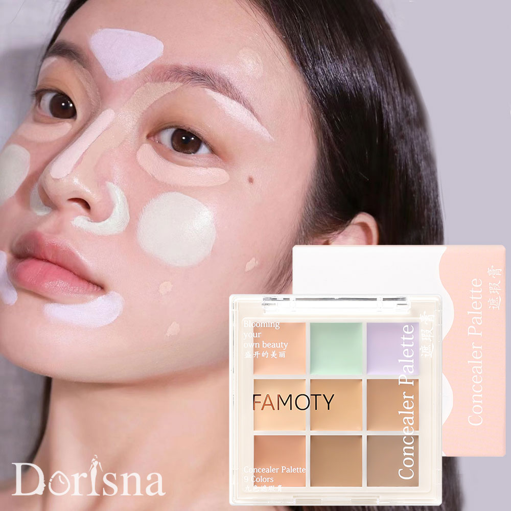Dorisna 9 Colors Face Concealer Makeup Professional Face Highlighter Concealer Palette Smooth and Moisturizing Texture Cream Contour Makeup