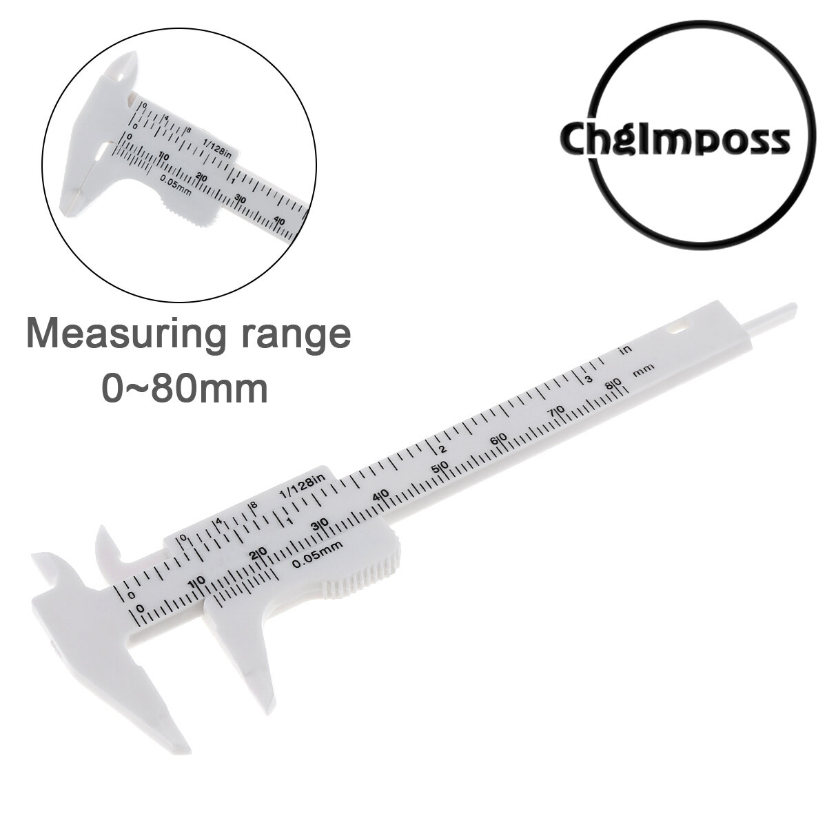 ChgImposs 0-80mm Double Scale White Plastic Vernier Caliper with Mini Measurement