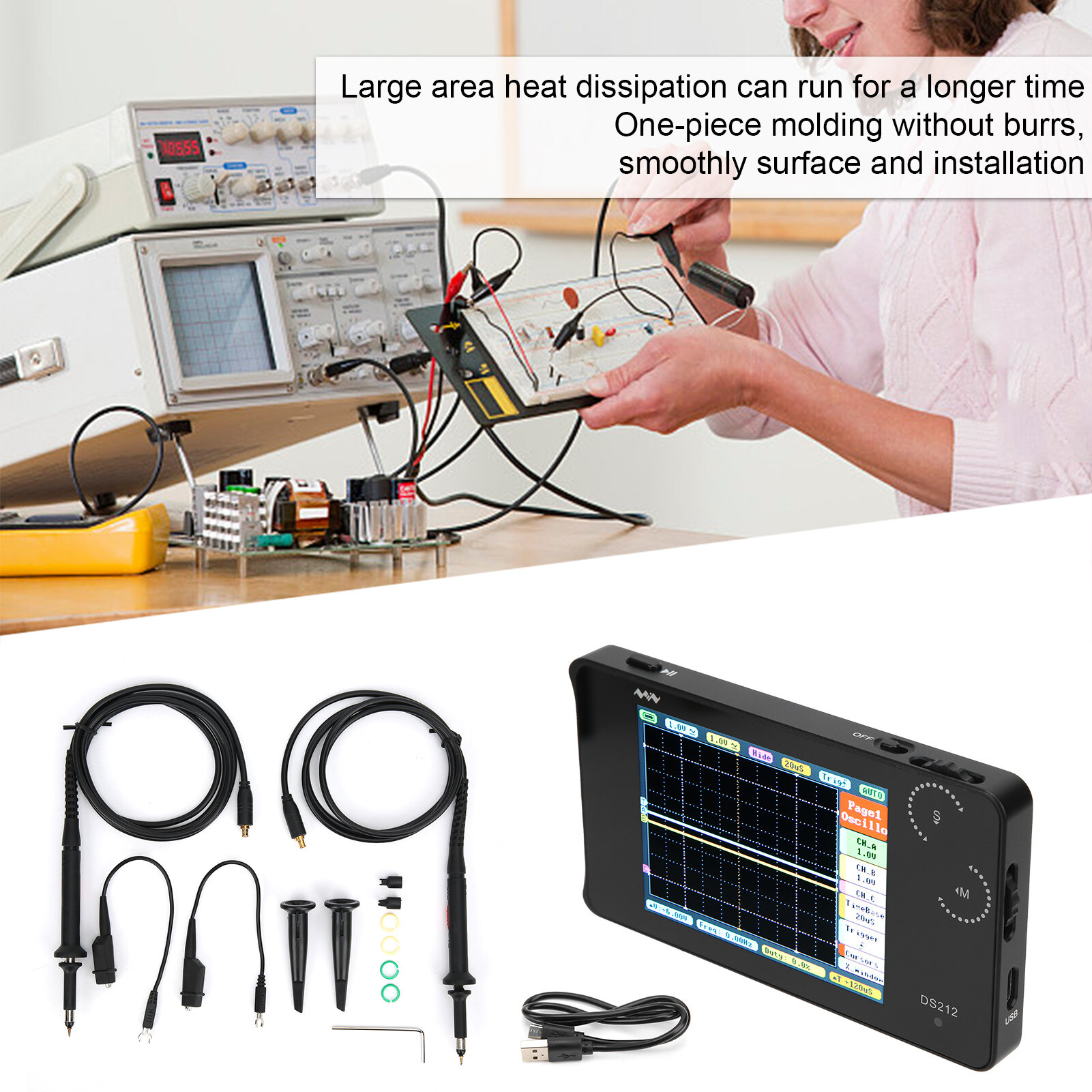 Oscilloscope Digital Handheld สำหรับวัดสัญญาณความถี่ Period Duty Cycle