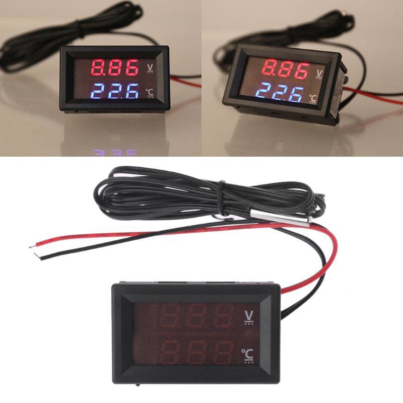 12V 24V Car Voltmeter with Cables LED Digital Display Voltmeter Panel Temperature Gauge Square-shaped Voltage Tester