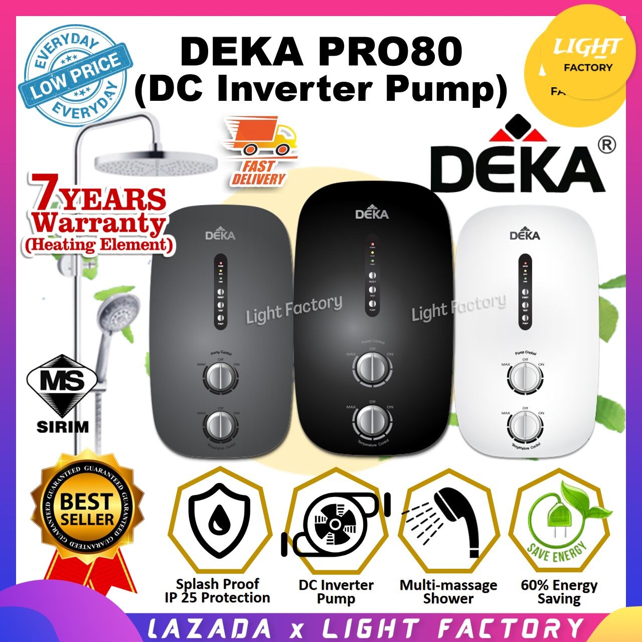 DEKA PRO80 Rainshower DC Pump Instant Water Heater DC Pump Inverter Black /  Grey Pemanas Air Mandi Elektrik | Lazada