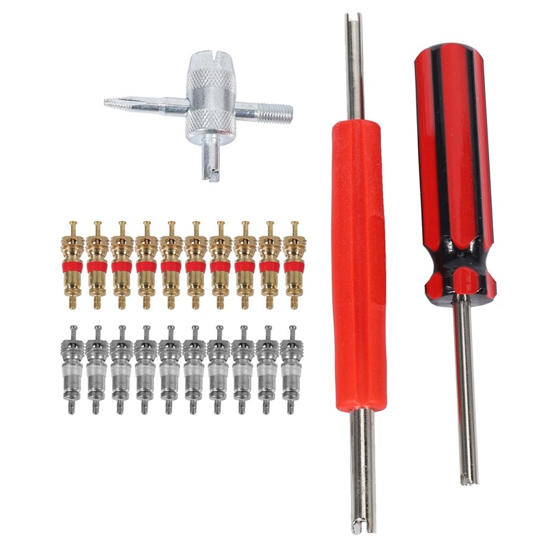 Valve Core Tool Set 20Pcs Valve Cores, 4Way Valve Tool, Dual Single