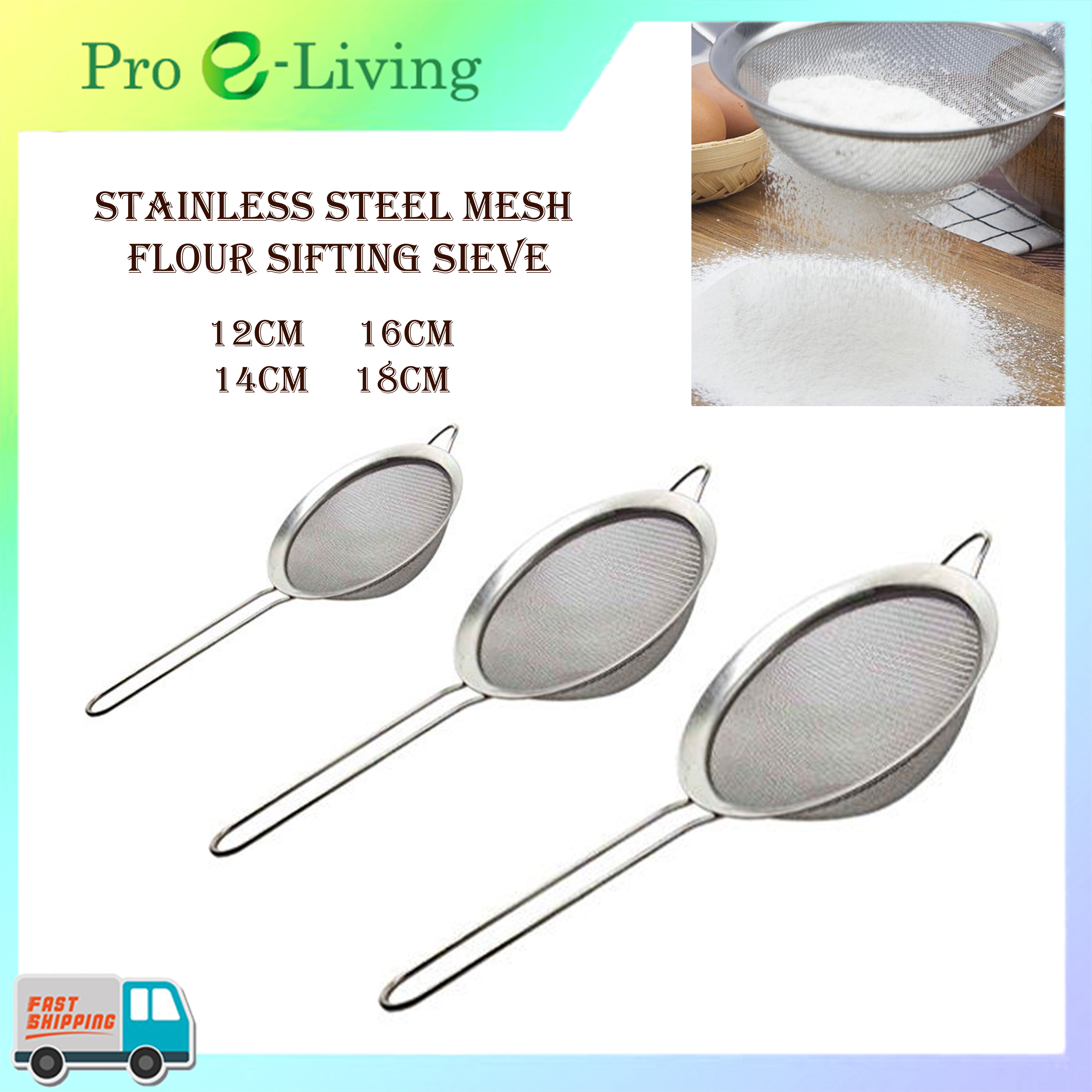 Stainless Steel Mesh Flour Sifting Sieve With Handle Penapis Tepung Keluli 12cm 18cm Lazada